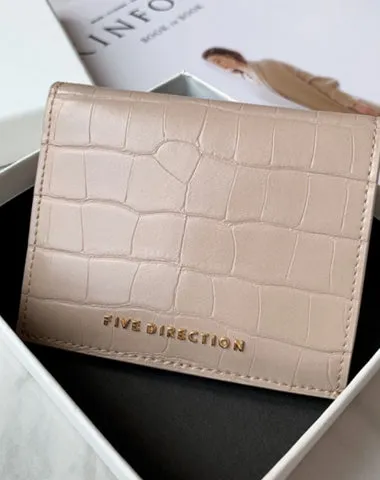 Cute Women Blue Vegan Leather Small Billfold Wallet Card Holder Crocodile Pattern Slim Card Wallets For Women