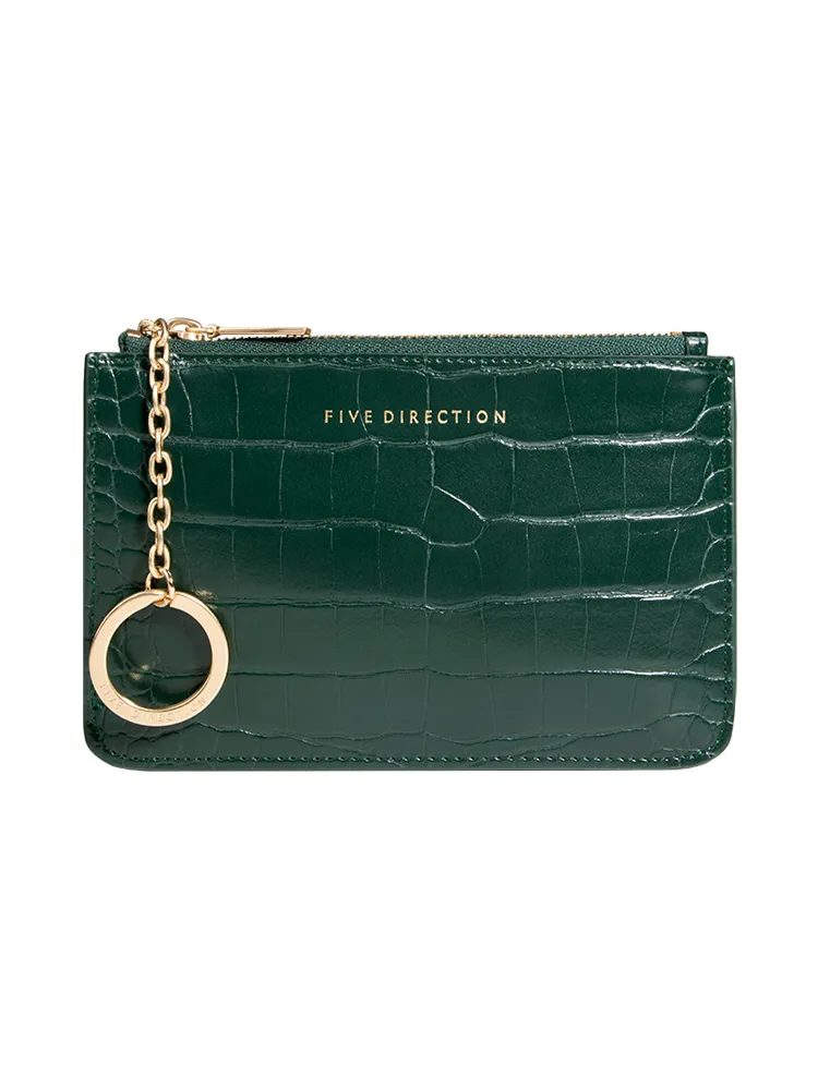 Cute Women Brick Red Vegan Leather Card Holder Wallet with KeyChain Crocodile Pattern Card Wallet Zip Coin Change Wallet For Women