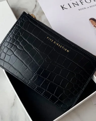 Cute Women Brick Red Vegan Leather Card Holder Wallet with KeyChain Crocodile Pattern Card Wallet Zip Coin Change Wallet For Women