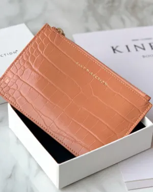 Cute Women Brick Red Vegan Leather Card Holder Wallet with KeyChain Crocodile Pattern Card Wallet Zip Coin Change Wallet For Women