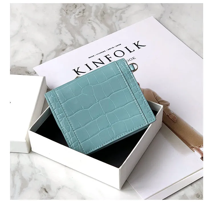 Cute Women Brick Red Vegan Leather Small Card Holder Crocodile Pattern Card Wallets Slim Change Wallet For Women