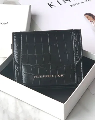 Cute Women Brick Red Vegan Leather Small Card Holder Crocodile Pattern Card Wallets Slim Change Wallet For Women