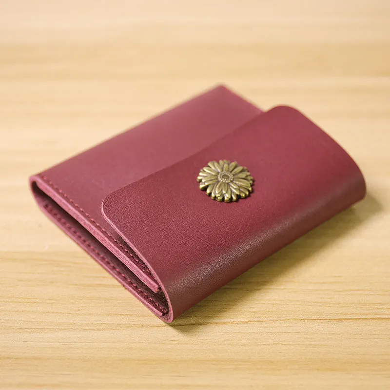 Cute Women Coffee Leather Slim Card Wallet Sunflower Coin Wallets Mini Change Wallets For Women