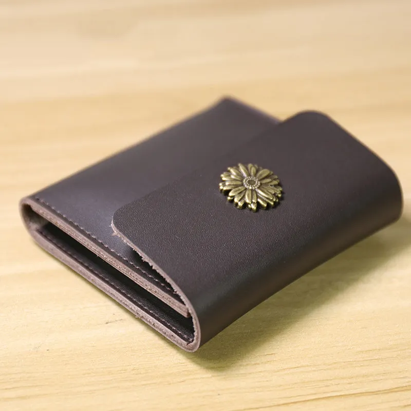 Cute Women Coffee Leather Slim Card Wallet Sunflower Coin Wallets Mini Change Wallets For Women