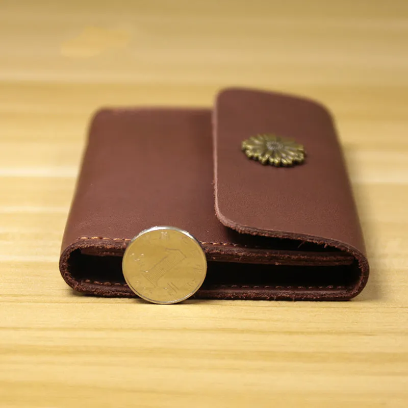 Cute Women Coffee Leather Slim Card Wallet Sunflower Coin Wallets Mini Change Wallets For Women