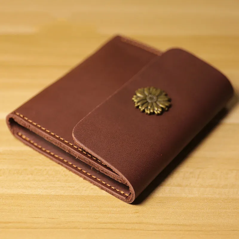Cute Women Coffee Leather Slim Card Wallet Sunflower Coin Wallets Mini Change Wallets For Women