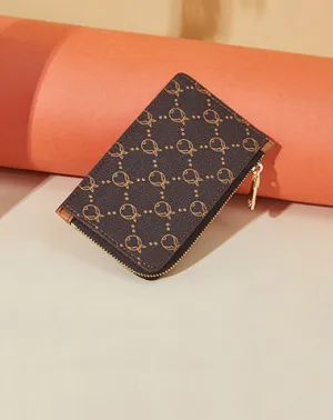 Cute Women Coffee Vegan Leather Slim Zipper Wallet Small Card Holder Change Wallet For Women
