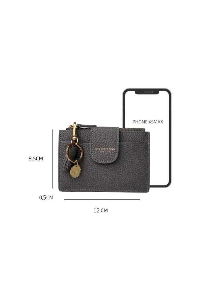 Cute Women Dark Blue Leather Slim Keychain with Card Wallet Card Holder Wallet Change Wallet For Women