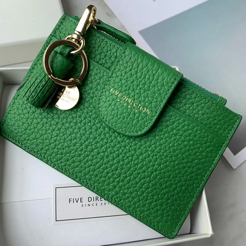 Cute Women Dark Blue Leather Slim Keychain with Card Wallet Card Holder Wallet Change Wallet For Women