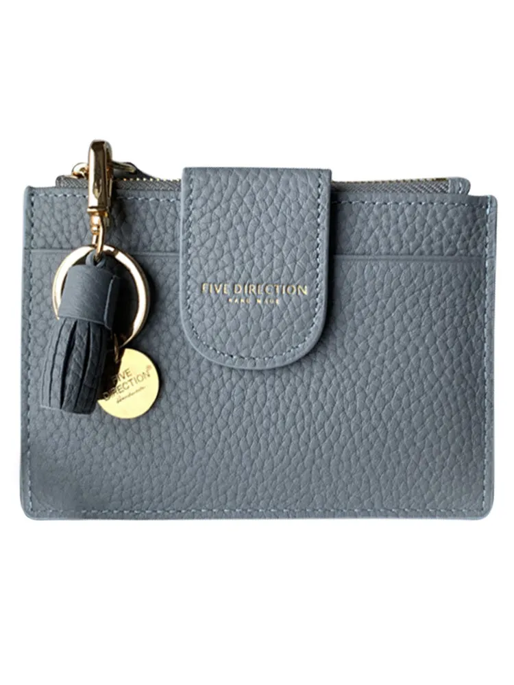 Cute Women Dark Blue Leather Slim Keychain with Card Wallet Card Holder Wallet Change Wallet For Women