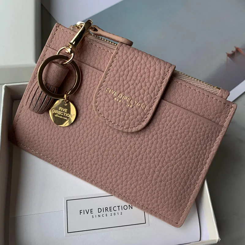 Cute Women Dark Blue Leather Slim Keychain with Card Wallet Card Holder Wallet Change Wallet For Women