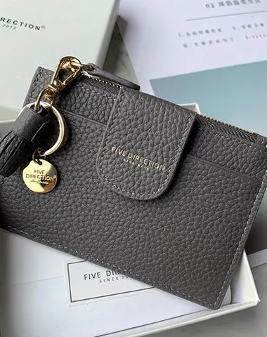 Cute Women Dark Blue Leather Slim Keychain with Card Wallet Card Holder Wallet Change Wallet For Women