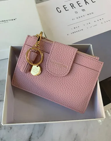 Cute Women Dark Blue Leather Slim Keychain with Card Wallet Card Holder Wallet Change Wallet For Women