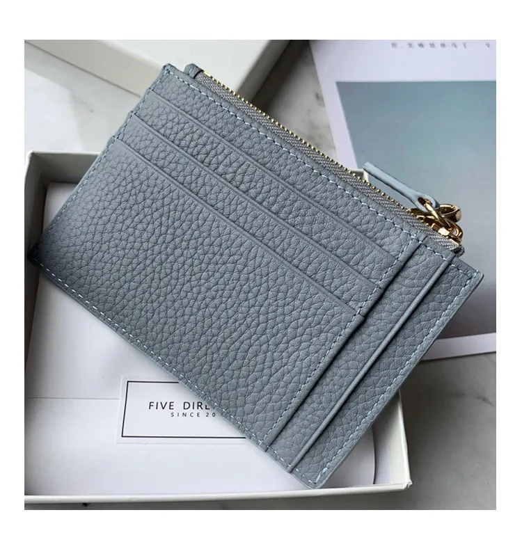 Cute Women Dark Blue Leather Slim Keychain with Card Wallet Card Holder Wallet Change Wallet For Women