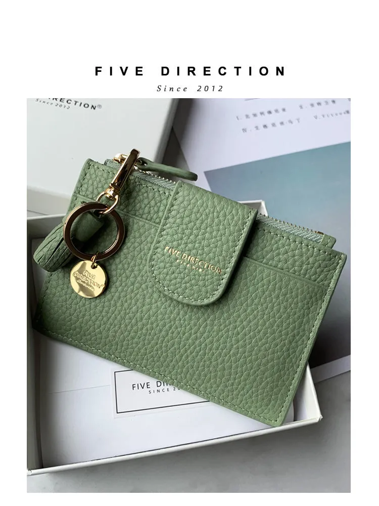 Cute Women Dark Blue Leather Slim Keychain with Card Wallet Card Holder Wallet Change Wallet For Women