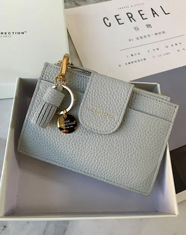 Cute Women Dark Blue Leather Slim Keychain with Card Wallet Card Holder Wallet Change Wallet For Women