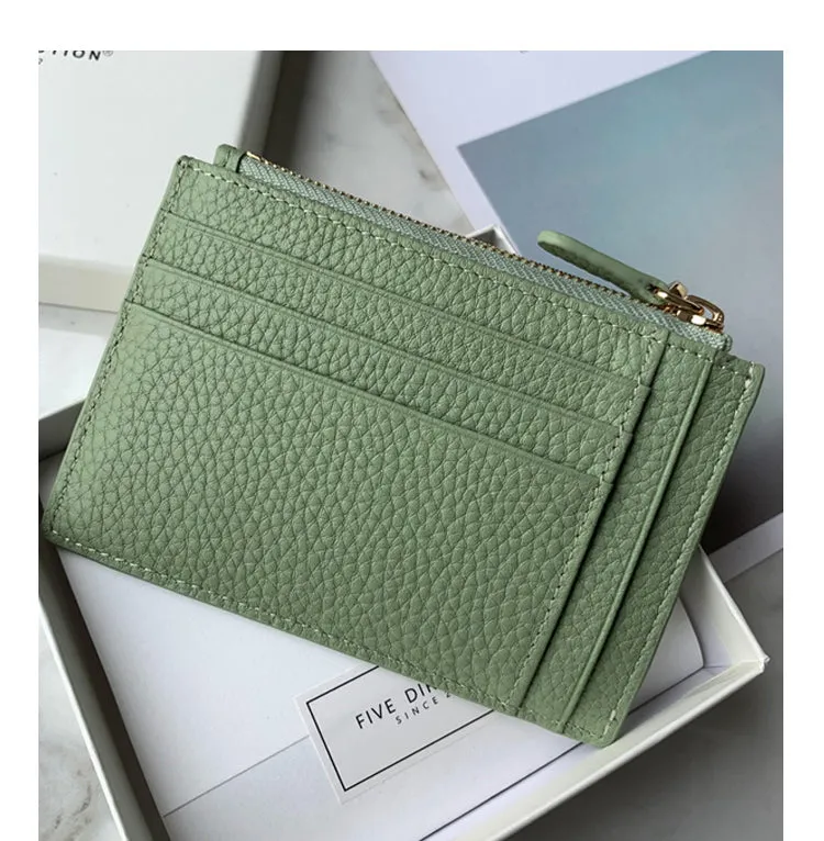 Cute Women Dark Blue Leather Slim Keychain with Card Wallet Card Holder Wallet Change Wallet For Women