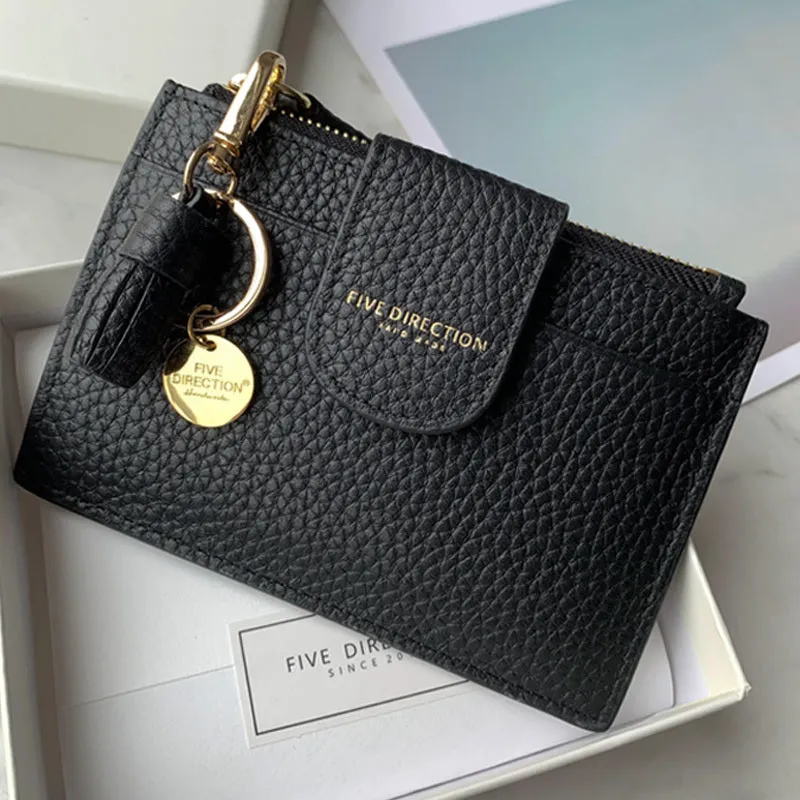 Cute Women Dark Blue Leather Slim Keychain with Card Wallet Card Holder Wallet Change Wallet For Women