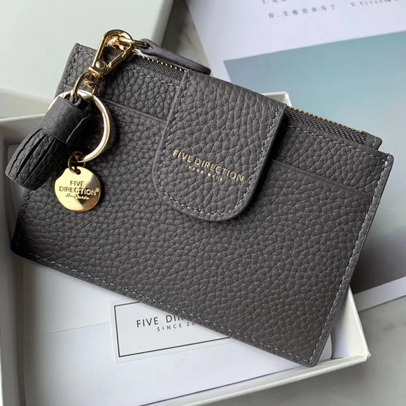 Cute Women Dark Blue Leather Slim Keychain with Card Wallet Card Holder Wallet Change Wallet For Women