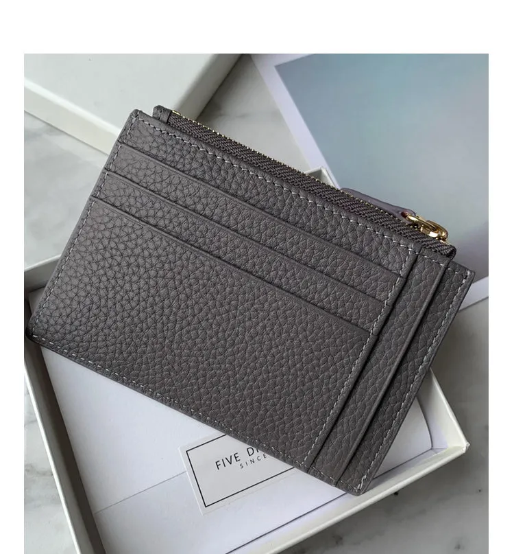Cute Women Dark Blue Leather Slim Keychain with Card Wallet Card Holder Wallet Change Wallet For Women