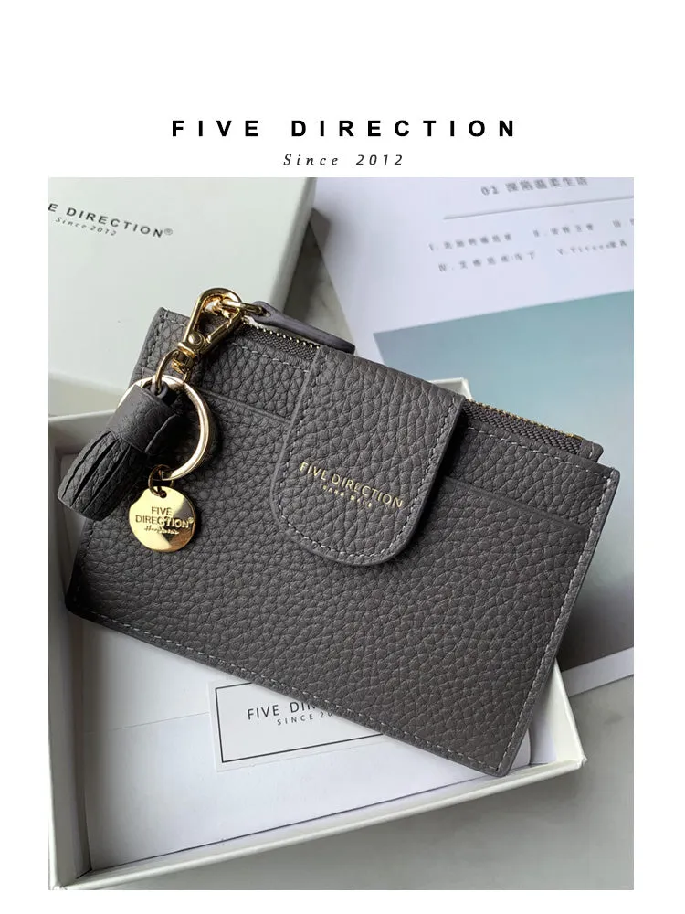Cute Women Dark Blue Leather Slim Keychain with Card Wallet Card Holder Wallet Change Wallet For Women