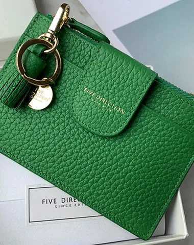 Cute Women Dark Blue Leather Slim Keychain with Card Wallet Card Holder Wallet Change Wallet For Women