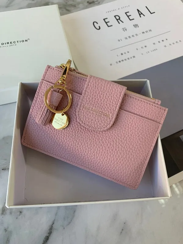 Cute Women Dark Blue Leather Slim Keychain with Card Wallet Card Holder Wallet Change Wallet For Women