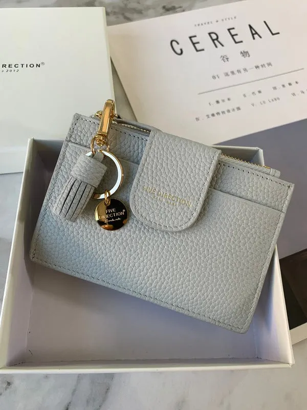 Cute Women Dark Blue Leather Slim Keychain with Card Wallet Card Holder Wallet Change Wallet For Women
