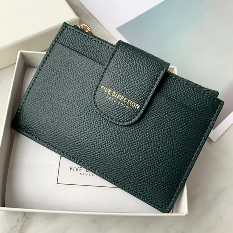 Cute Women Dark Green Vegan Leather Slim Card Wallet Card Holder Wallet Change Wallet For Women