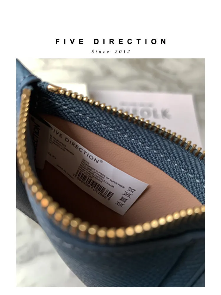 Cute Women Gray Blue Leather Slim Card Holder Card Wallet Zipper Change Wallet For Women