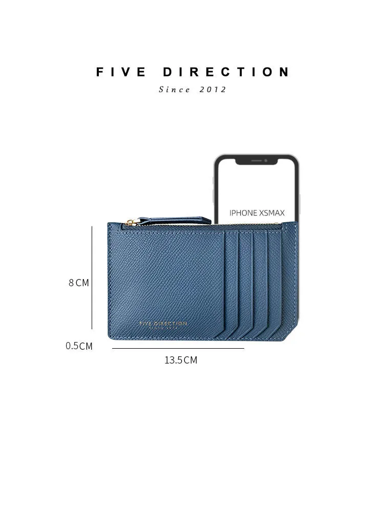 Cute Women Gray Blue Leather Slim Card Holder Card Wallet Zipper Change Wallet For Women