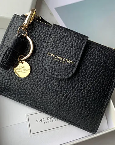 Cute Women Gray Blue Leather Slim Keychain with Card Wallet Card Holder Wallet Change Wallet For Women