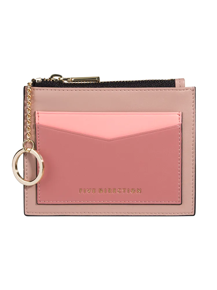Cute Women Gray Blue Vegan Leather Card Holders Slim KeyChain Card Wallet Zip Change Wallet For Women