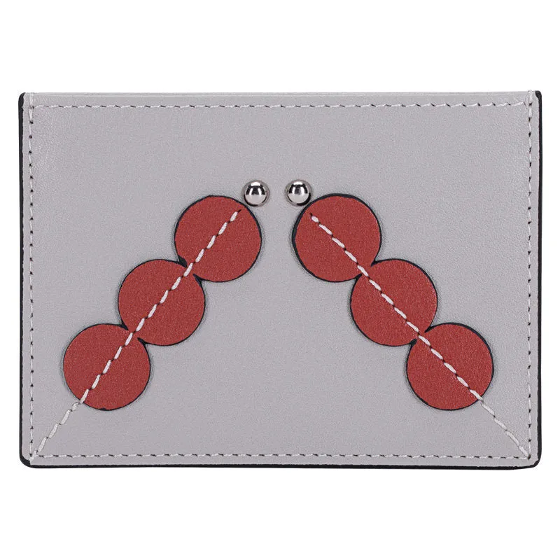 Cute Women Gray Leather Card Holder Slim Card Wallet Gray Card Holder Credit Card Holder For Women