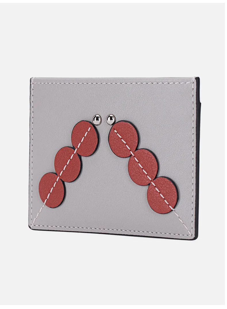 Cute Women Gray Leather Card Holder Slim Card Wallet Gray Card Holder Credit Card Holder For Women