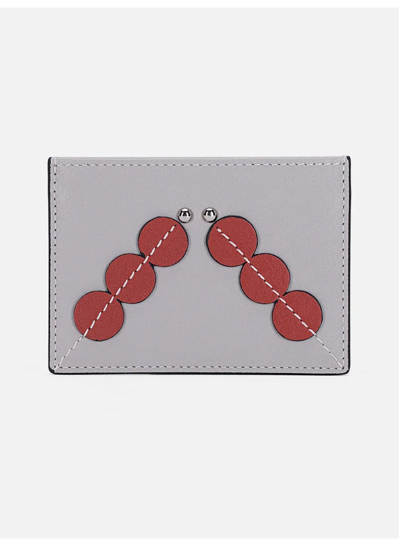 Cute Women Gray Leather Card Holder Slim Card Wallet Gray Card Holder Credit Card Holder For Women