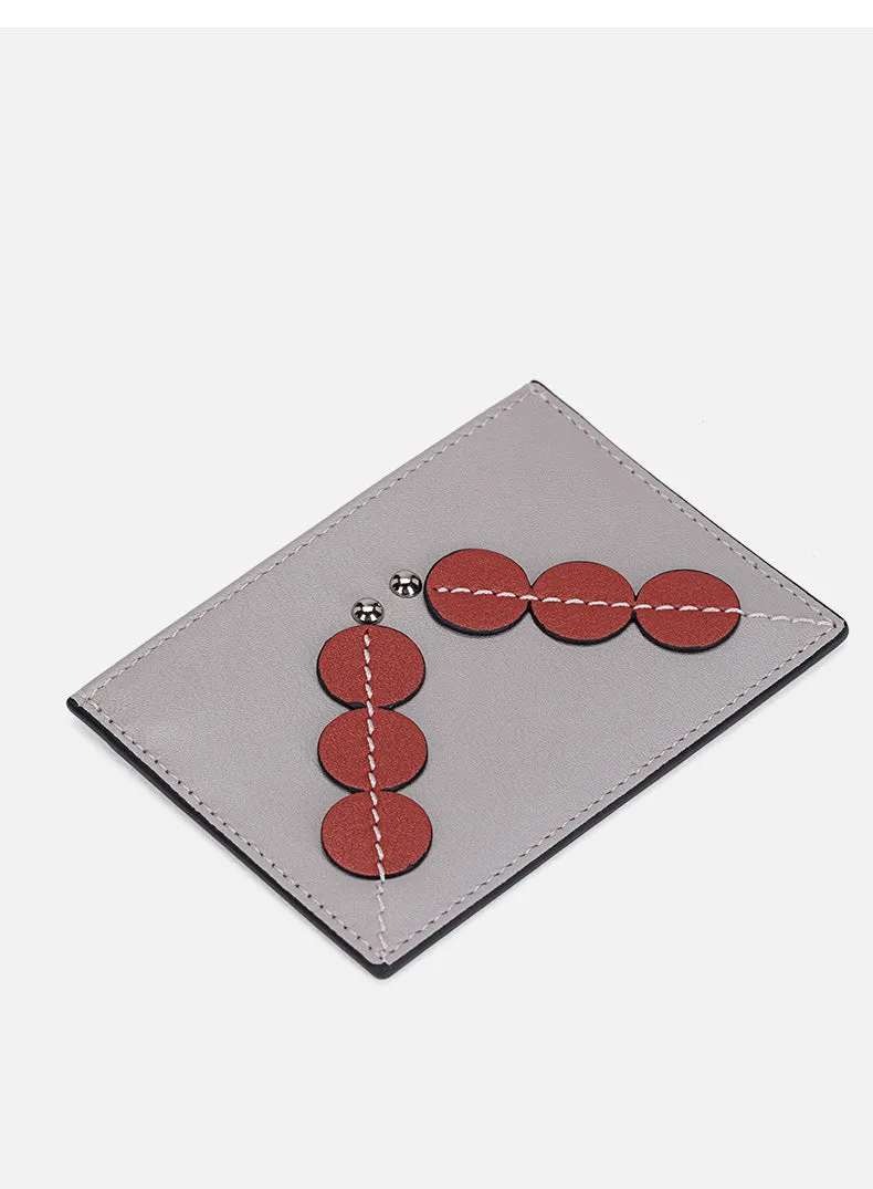 Cute Women Gray Leather Card Holder Slim Card Wallet Gray Card Holder Credit Card Holder For Women