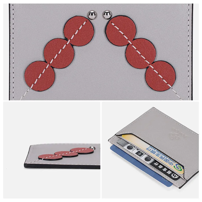 Cute Women Gray Leather Card Holder Slim Card Wallet Gray Card Holder Credit Card Holder For Women
