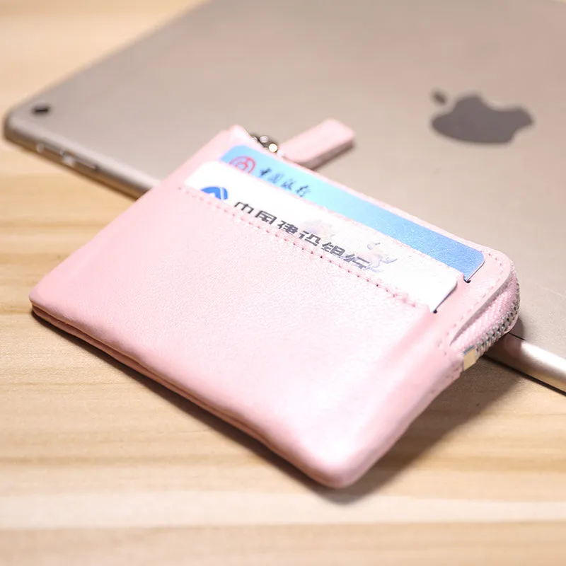 Cute Women Gray Leather Mini Card Wallet Coin Wallets Slim Change Wallets For Women