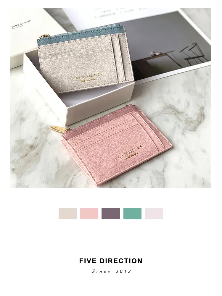 Cute Women Gray Vegan Leather Slim Card Holders Small Card Wallet Card Holder Credit Card Holder For Women