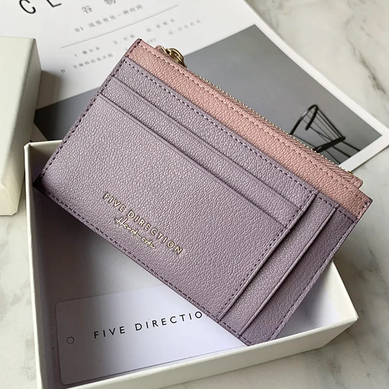 Cute Women Gray Vegan Leather Slim Card Holders Small Card Wallet Card Holder Credit Card Holder For Women