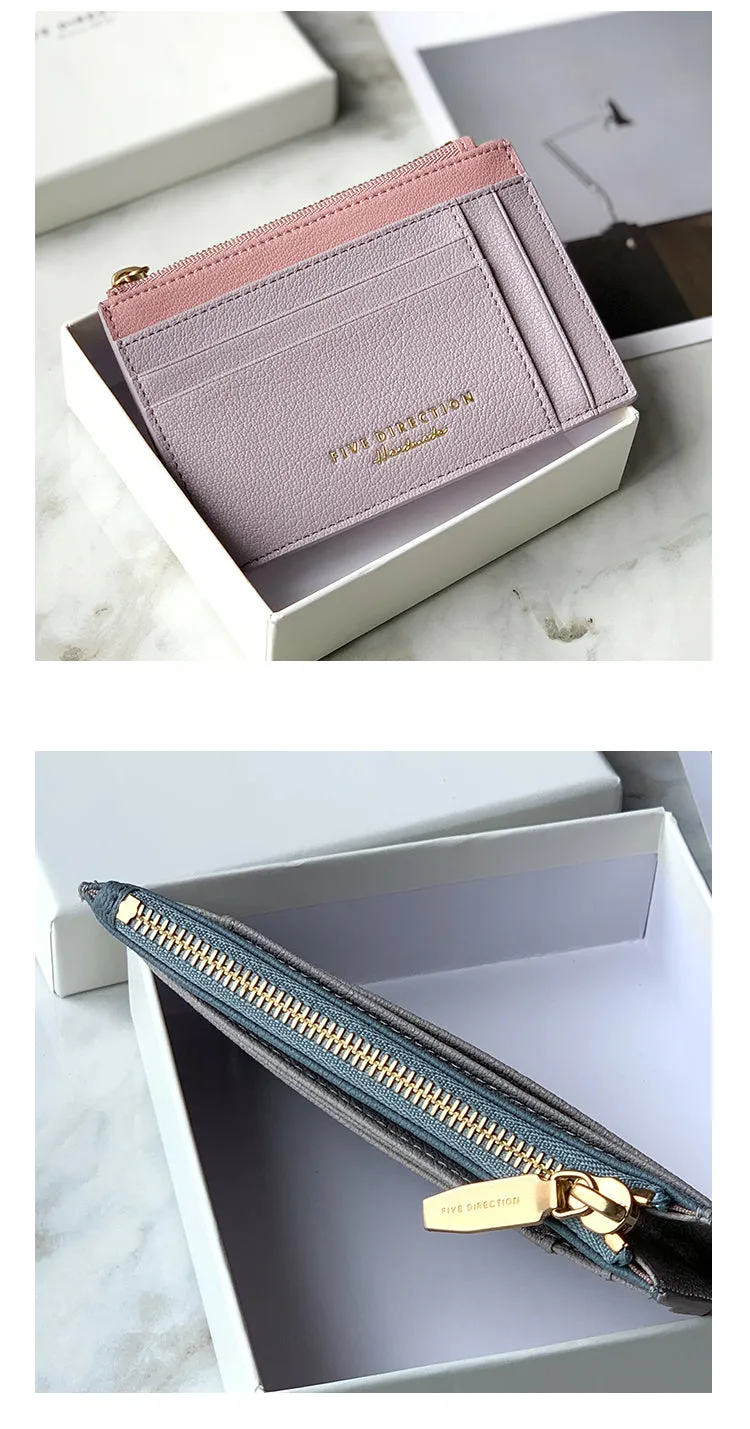 Cute Women Gray Vegan Leather Slim Card Holders Small Card Wallet Card Holder Credit Card Holder For Women