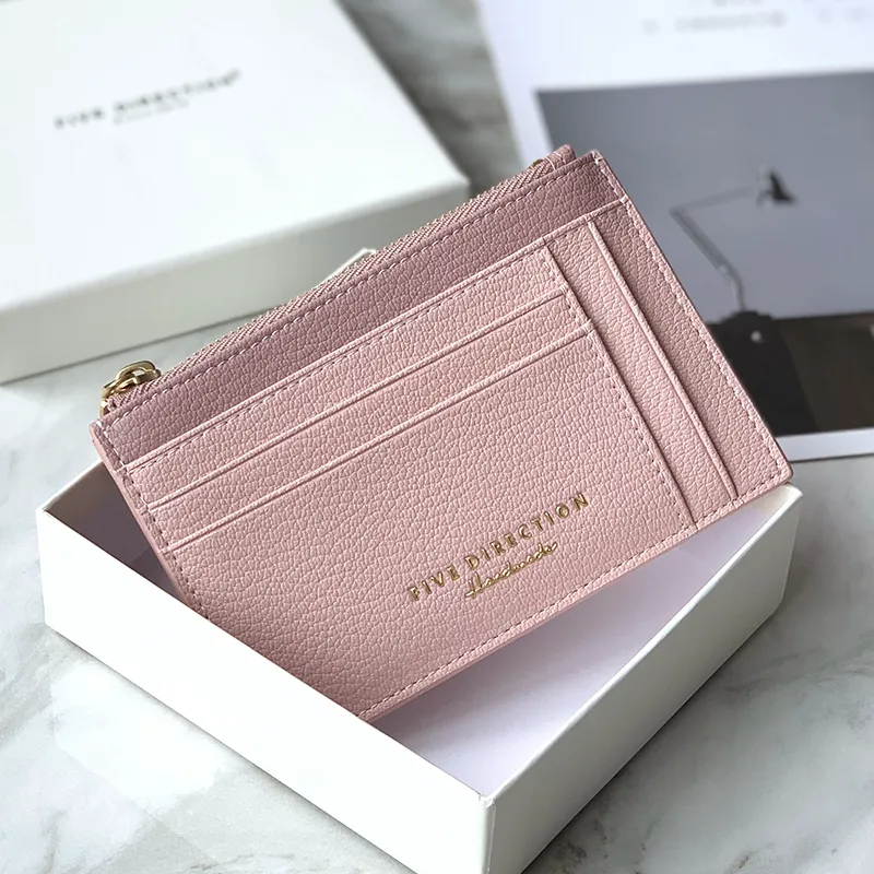 Cute Women Gray Vegan Leather Slim Card Holders Small Card Wallet Card Holder Credit Card Holder For Women