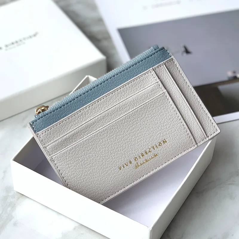 Cute Women Gray Vegan Leather Slim Card Holders Small Card Wallet Card Holder Credit Card Holder For Women