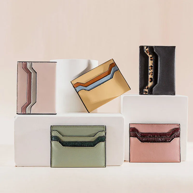 Cute Women Green Leather Card Holder Contrast Color Card Wallet Card Holder Credit Card Holder For Women