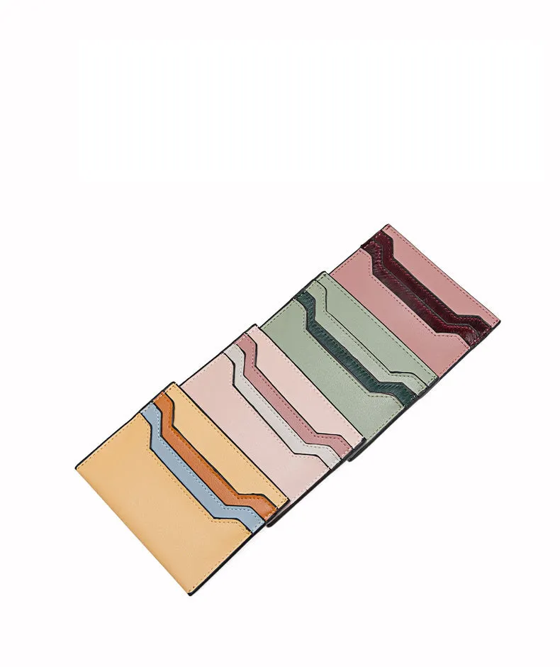 Cute Women Green Leather Card Holder Contrast Color Card Wallet Card Holder Credit Card Holder For Women