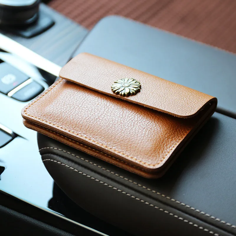 Cute Women Green Leather Mini Card Wallet Sunflower Coin Wallets Slim Change Wallets For Women