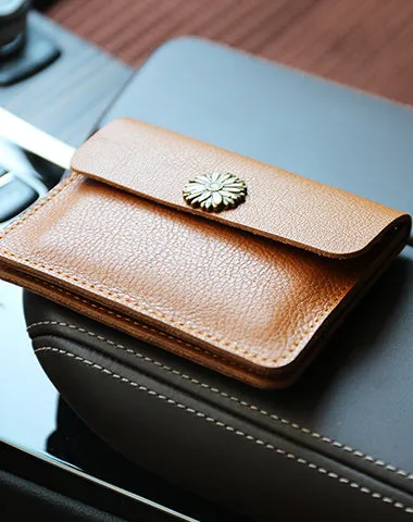Cute Women Green Leather Mini Card Wallet Sunflower Coin Wallets Slim Change Wallets For Women