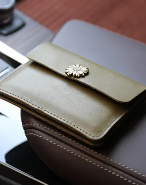 Cute Women Green Leather Mini Card Wallet Sunflower Coin Wallets Slim Change Wallets For Women