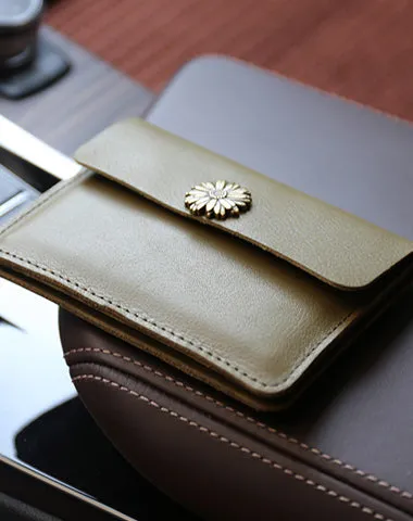 Cute Women Green Leather Mini Card Wallet Sunflower Coin Wallets Slim Change Wallets For Women